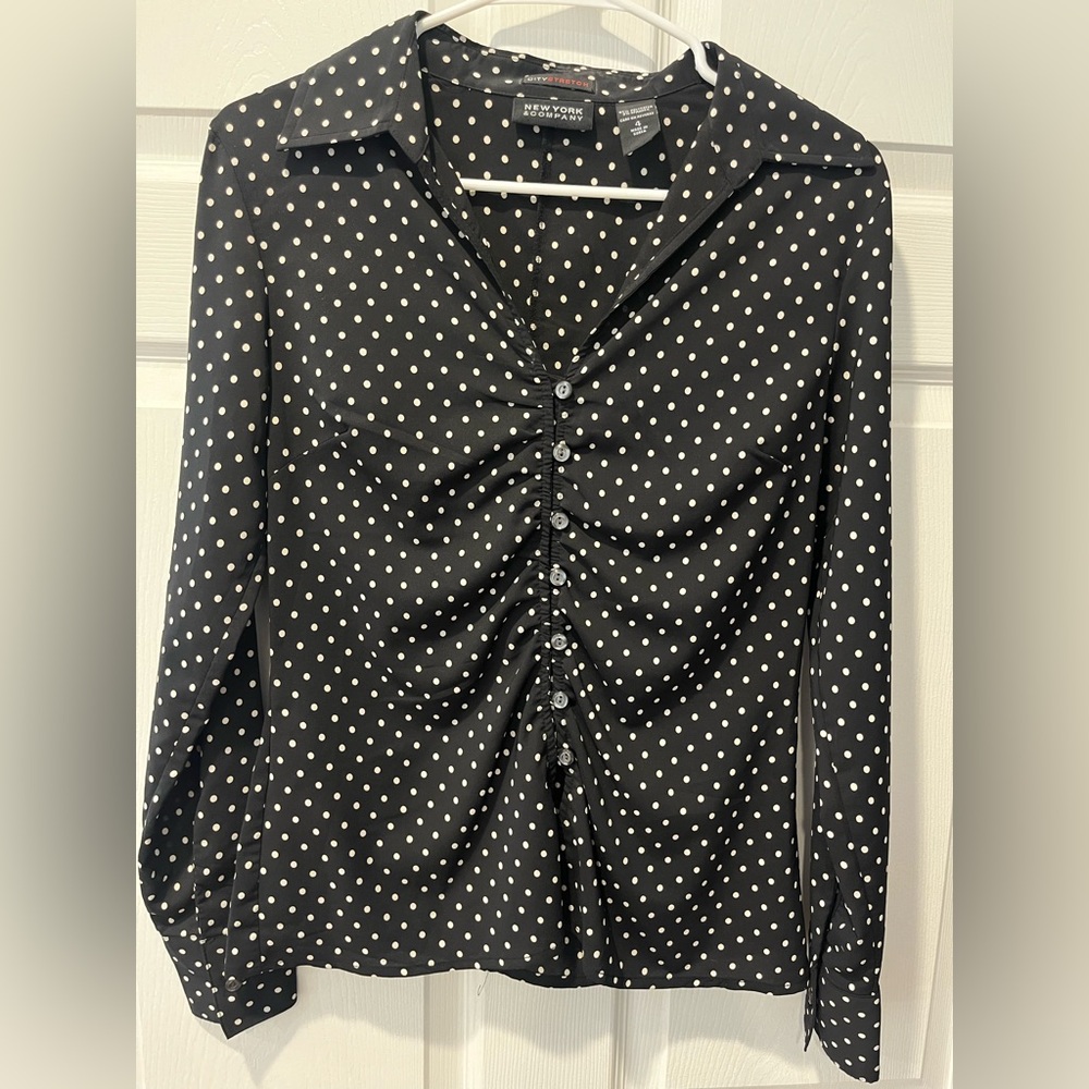 New York & Company Black and White Polka Dot Button-Down Shirt
